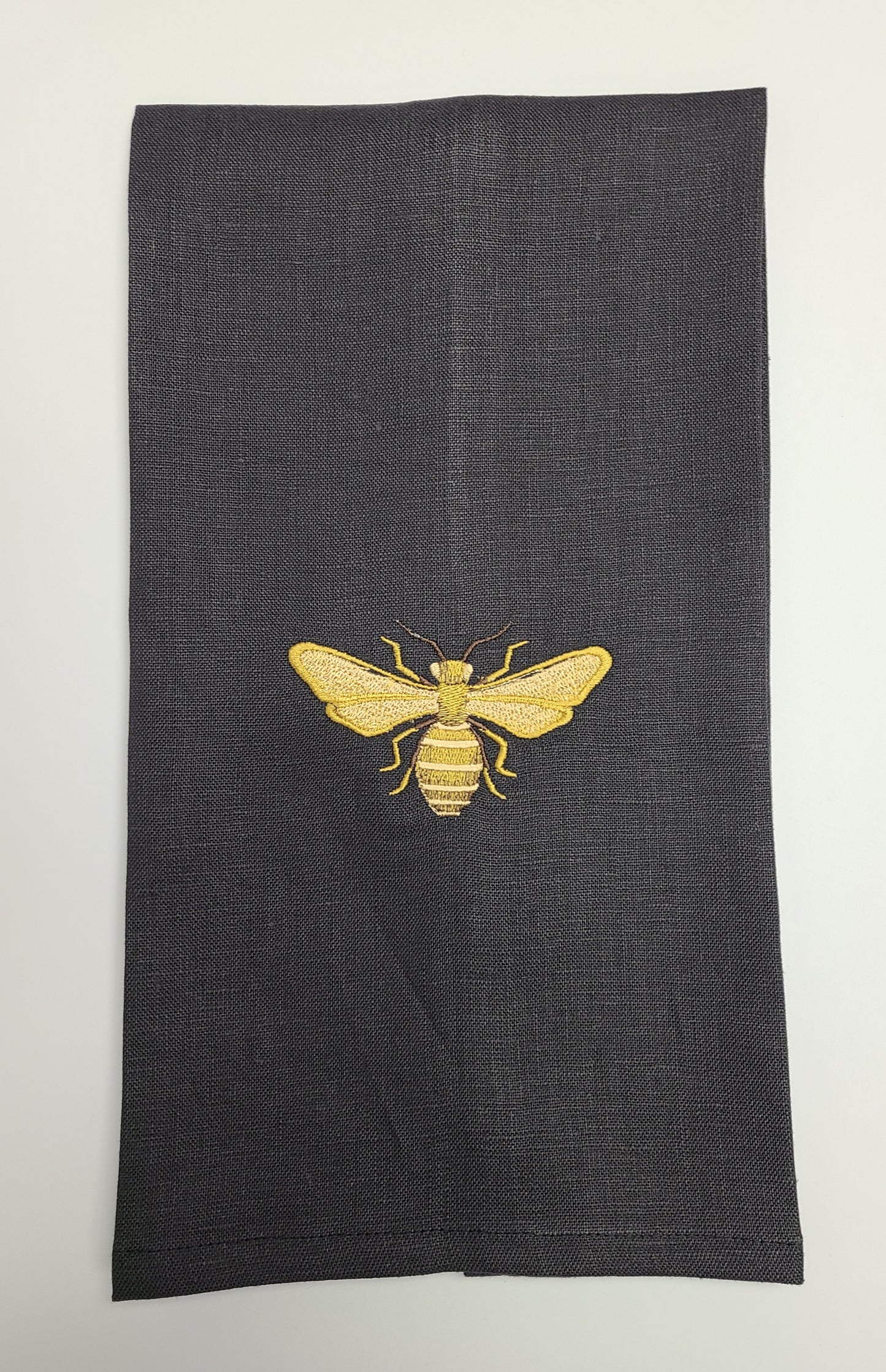 Napoleonic Bee Linen Tea Towel Dark Charcoal Grey
